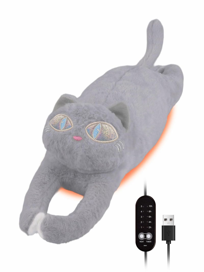 Cat Heating Pad for Period Cramps 5 Heat Settings Auto Shut Off USB Portable Electric Heat Pad Soft Thick Fuzz Stuffed Animal Cute Kitty Warmer for Body Pain Relief Comfort Accompany Help Relax Gift